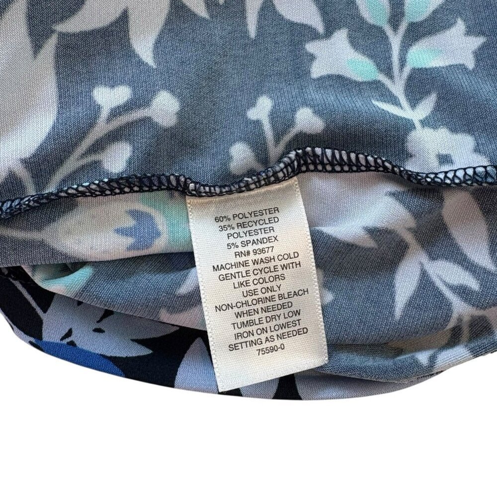 Liz Claiborne Women's Large Blue Floral Soft Stretch Work Causal Cap Sleeve Top - Picture 9 of 9